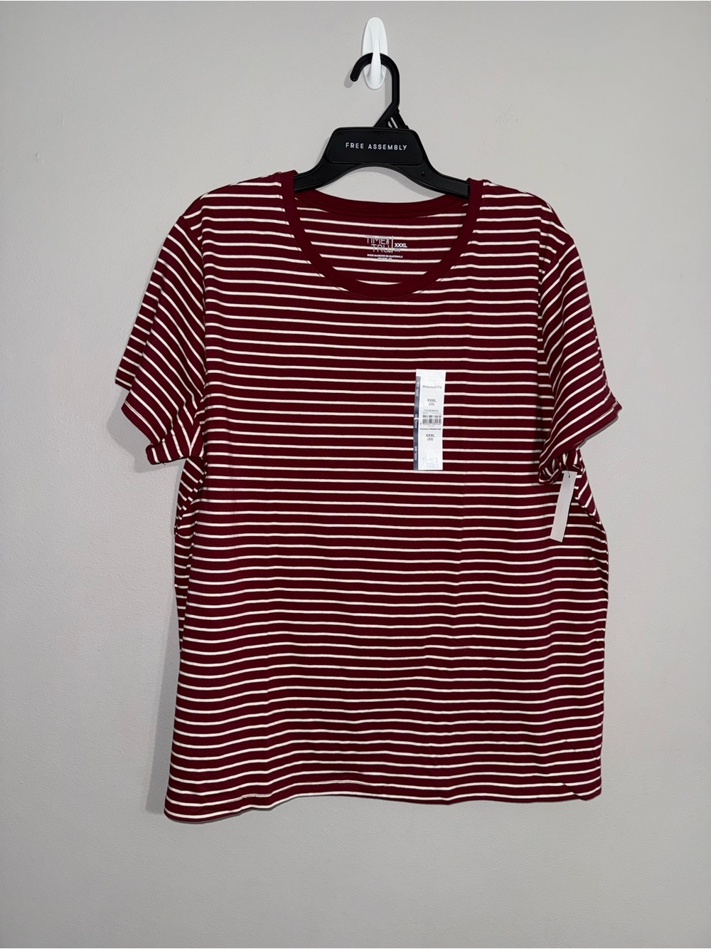 Time and Tru Maroon White Striped Crewneck Tee XXXL (22)